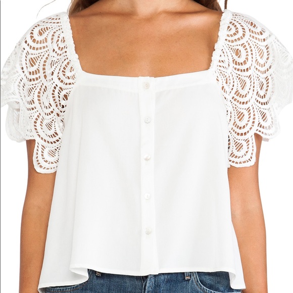 STONE COLD FOX San Jose Lace Off Shoulder Top in Ivory White - Picture 7 of 12